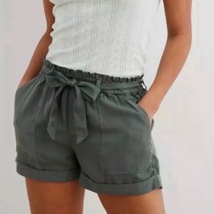 EUC Aerie Green Paperbag High Waisted Shorts